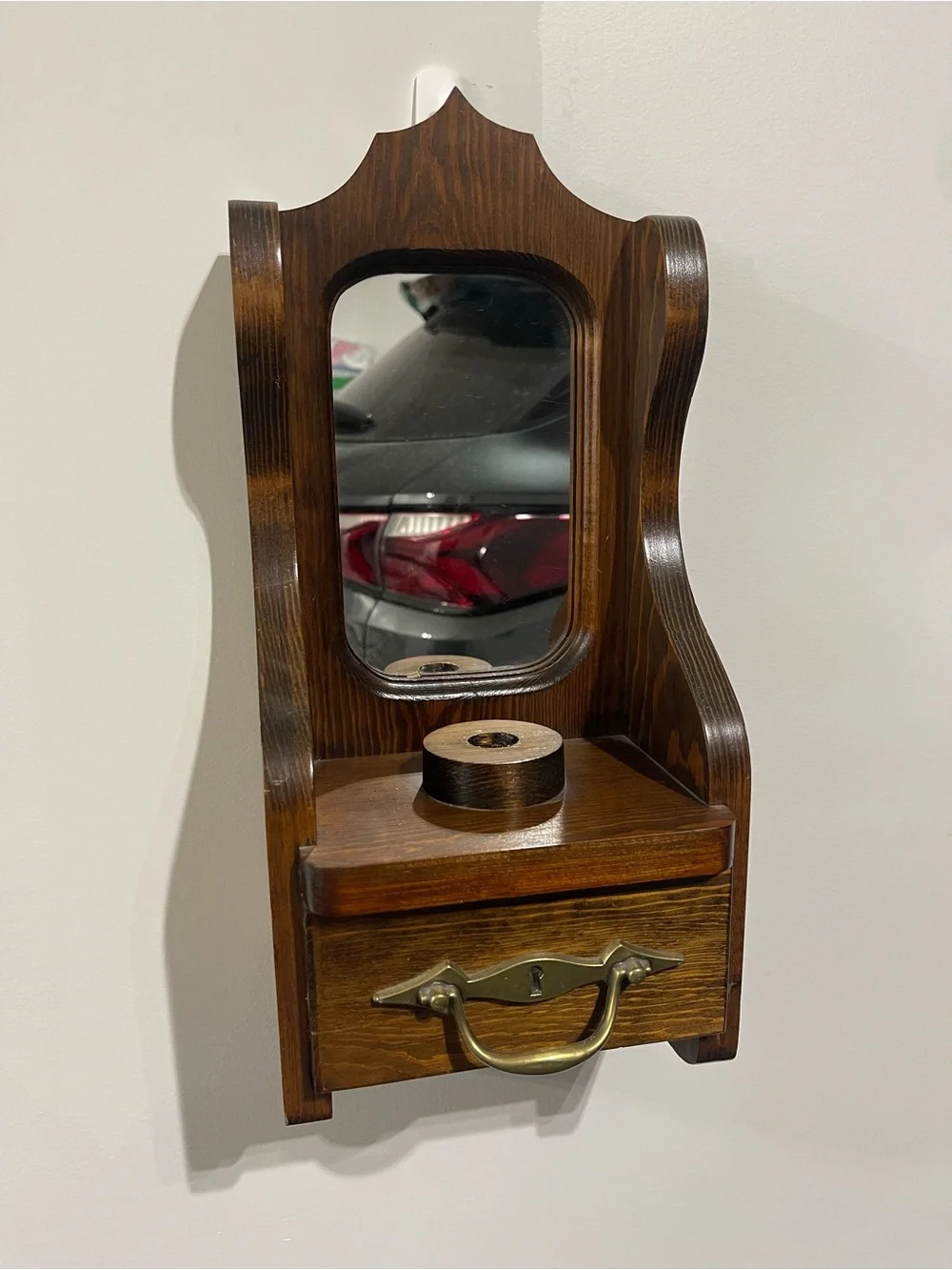 Vintage / Wooden Wall Mirror Shelf with Drawer - Brown 2 Drawer don’t open